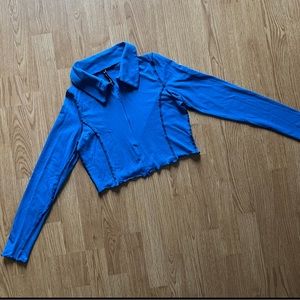asos cropped royal blue and black stitch long sleeve zip up shirt
